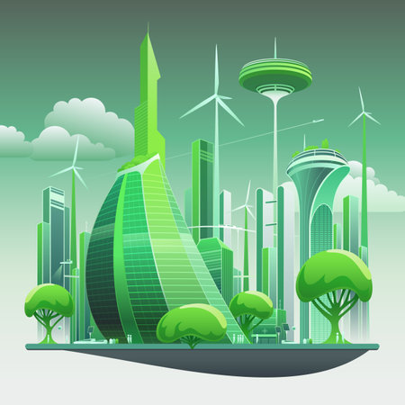 Vector Illustration of a Futuristic Cityのイラスト素材
