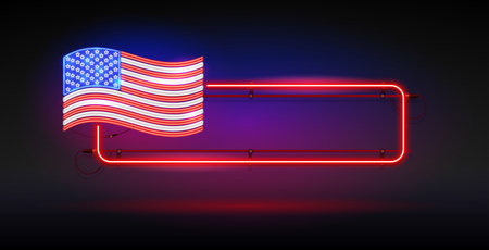 Neon USA Flag with Frameのイラスト素材