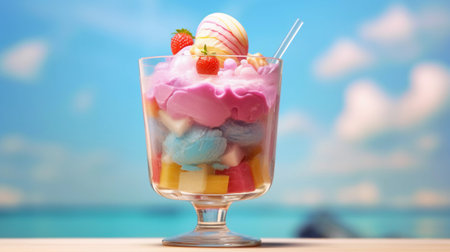 Ice Cream in a Glass Goblet on the Beachの素材