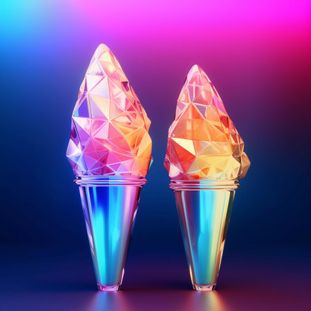 Two Ice Creams in a Glass Goblets in Neon Colorsの素材