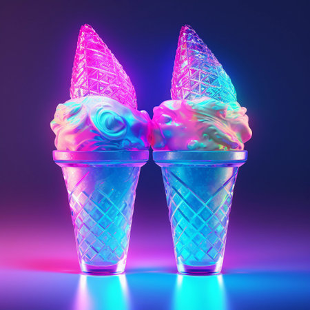 Two Ice Creams in a Glass Goblets in Neon Colorsの素材