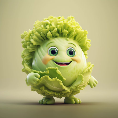 Cute Cabbage Happy Cartoon Characterの素材