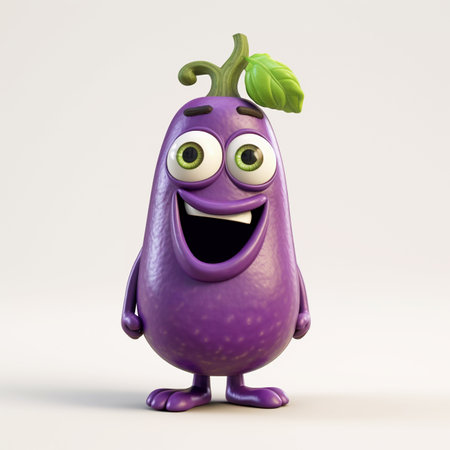 Cute Eggplant Happy Cartoon Characterの素材