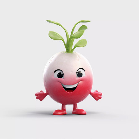 Cute Radish Happy Cartoon Characterの素材