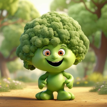 Cute Broccoli Happy Cartoon Characterの素材