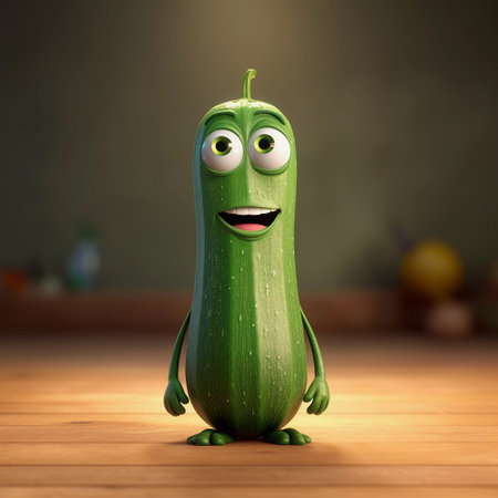 Cute Zucchini Happy Cartoon Characterの素材