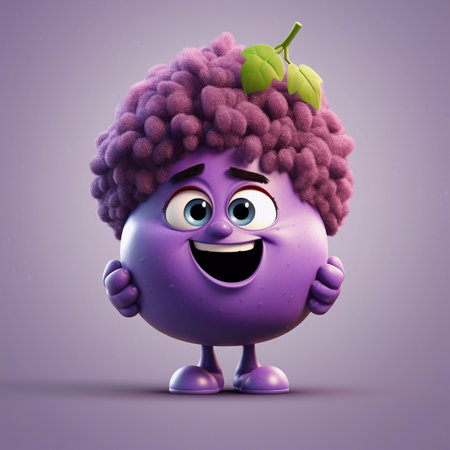 Cute Grape Happy Cartoon Characterの素材
