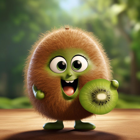 Cute Kiwi Happy Cartoon Characterの素材