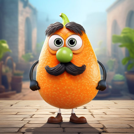 Cute Papaya Happy Cartoon Characterの素材