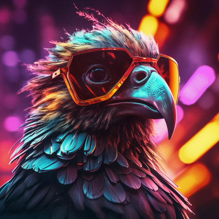 Epic Cyberpumk Bird Neon Retro Wave Styleの素材
