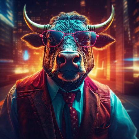 Epic Cyberpumk Bull Neon Retro Wave Styleの素材