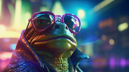Epic Cyberpumk Frog Neon Retro Wave Styleの素材