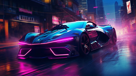 Epic Cyberpumk Sports Car Neon Retro Wave Styleの素材
