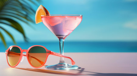 Sunglasses and Cocktail on the Sand at the Beachの素材