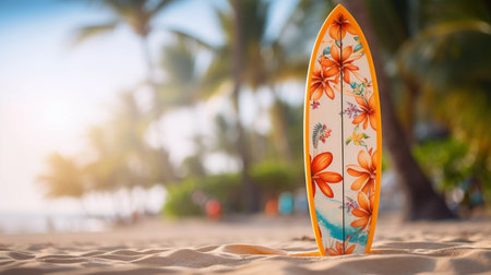 Surfboard in the Sand on the Beachの素材