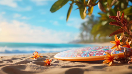 Surfboard in the Sand on the Beachの素材