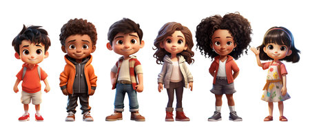 Cute Cartoon Realistic Happy Children Characters Setの素材