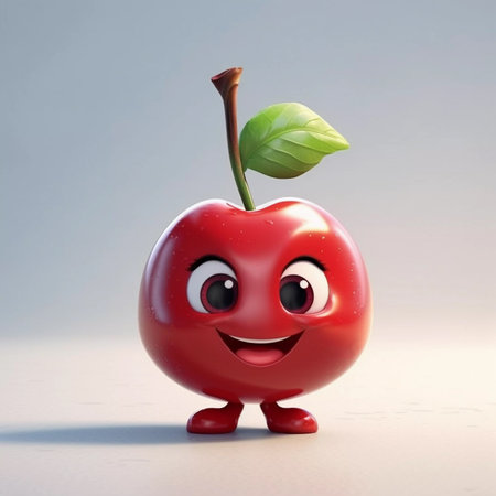Cute Cherry Happy Cartoon Characterの素材