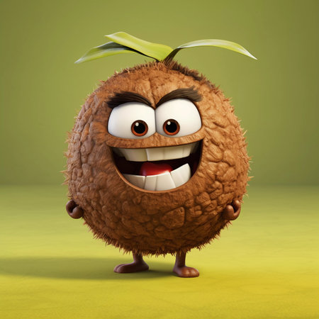Cute Coconut Happy Cartoon Characterの素材