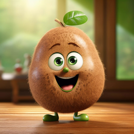 Cute Kiwi Happy Cartoon Characterの素材