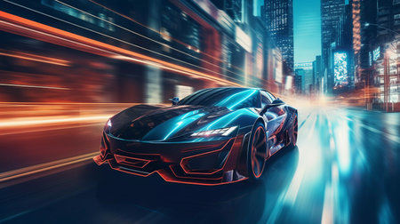 Epic Cyberpumk Sports Car Neon Retro Wave Styleの素材