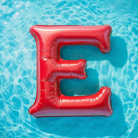 Colorful Red Air Mattress in the Shape of the Letter Eの素材