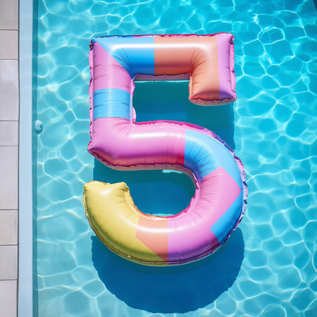 Colorful Air Mattress in the Shape of the Number 5 Fiveの素材