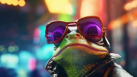Epic Cyberpumk Frog Neon Retro Wave Styleの素材