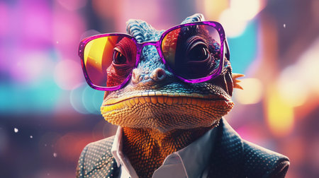Epic Cyberpumk Lizard Neon Retro Wave Styleの素材