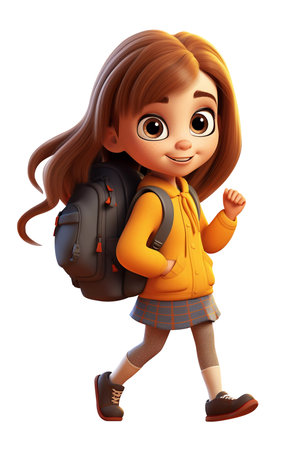 Cartoon Girl Going to Schoolの素材