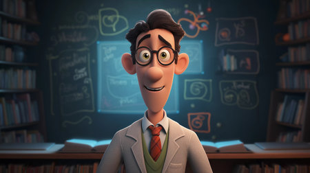 Teacher in Front of a Blurred Classroomの素材