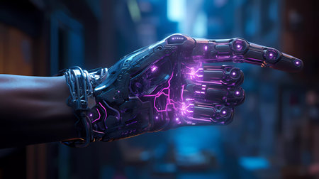Futuristic Cybernetic Robotic Hand in Cyberpunk Styleの素材