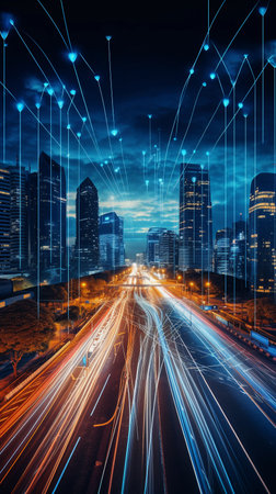 Futuristic City Advanced Communication Realistic Illustrationの素材