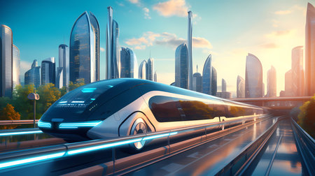 Futuristic City Advanced Transportation Realistic Illustrationの素材