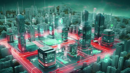 Futuristic City Smart Infrastructure Realistic Illustrationの素材