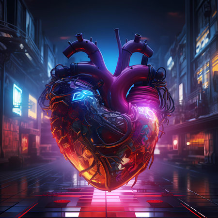 Cyberpunk Retro Futuristic Heart with Neon Lightsの素材