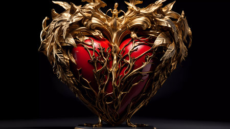 Golden Human Heart with Gems and Floral Decorationsの素材