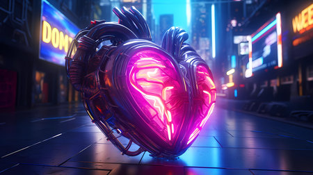 Cyberpunk Retro Futuristic Heart with Neon Lightsの素材