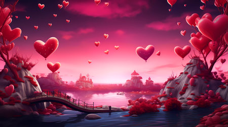 Cartoon Style Illustration of a Romantic Landscapeの素材