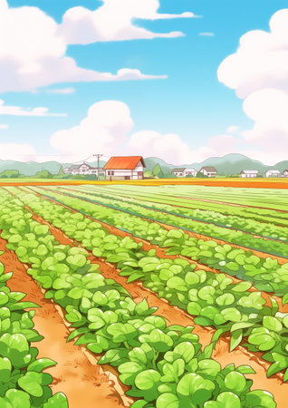 Summer Farm Fields Illustrationの素材