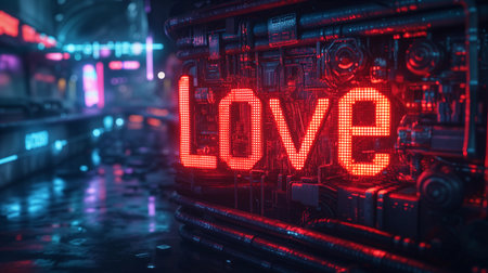 Love Colorful Neon Lettering Cyberpunk Styleの素材