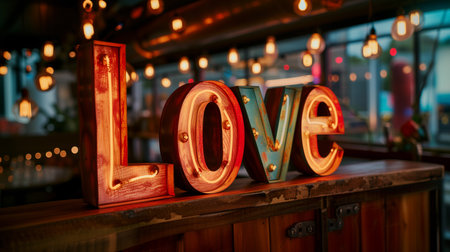 Love Colorful Neon Lettering Retro Styleの素材