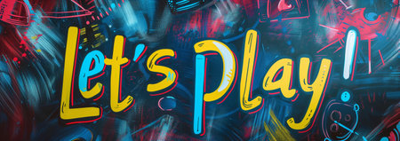 Let's Play Colorful Lettering. Banner illustration for gamers and streamers.の素材