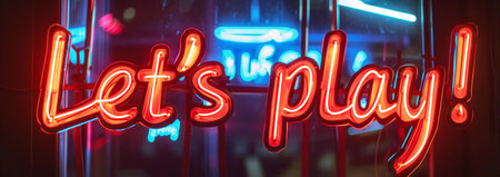 Let's Play Colorful Neon Lettering. Banner illustration for gamers and streamers.の素材
