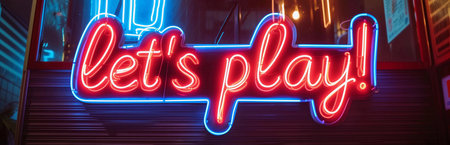 Let's Play Colorful Neon Lettering. Banner illustration for gamers and streamers.の素材