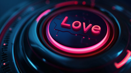 Futuristic Neon Button with Love Inscription. Suitable for Valentine's day design.の素材
