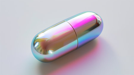 Medical Capsule Made of Iridescent Material. 3d hyper realistic background illustration.の素材