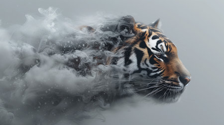 Close Up Beautiful Tiger with Floating Smoke Effectの素材