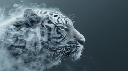 Close Up Beautiful White Tiger with Floating Smoke Effectの素材