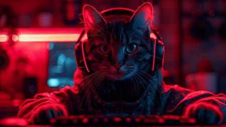 Cute Streamer Cat In Gaming Room Studioの素材